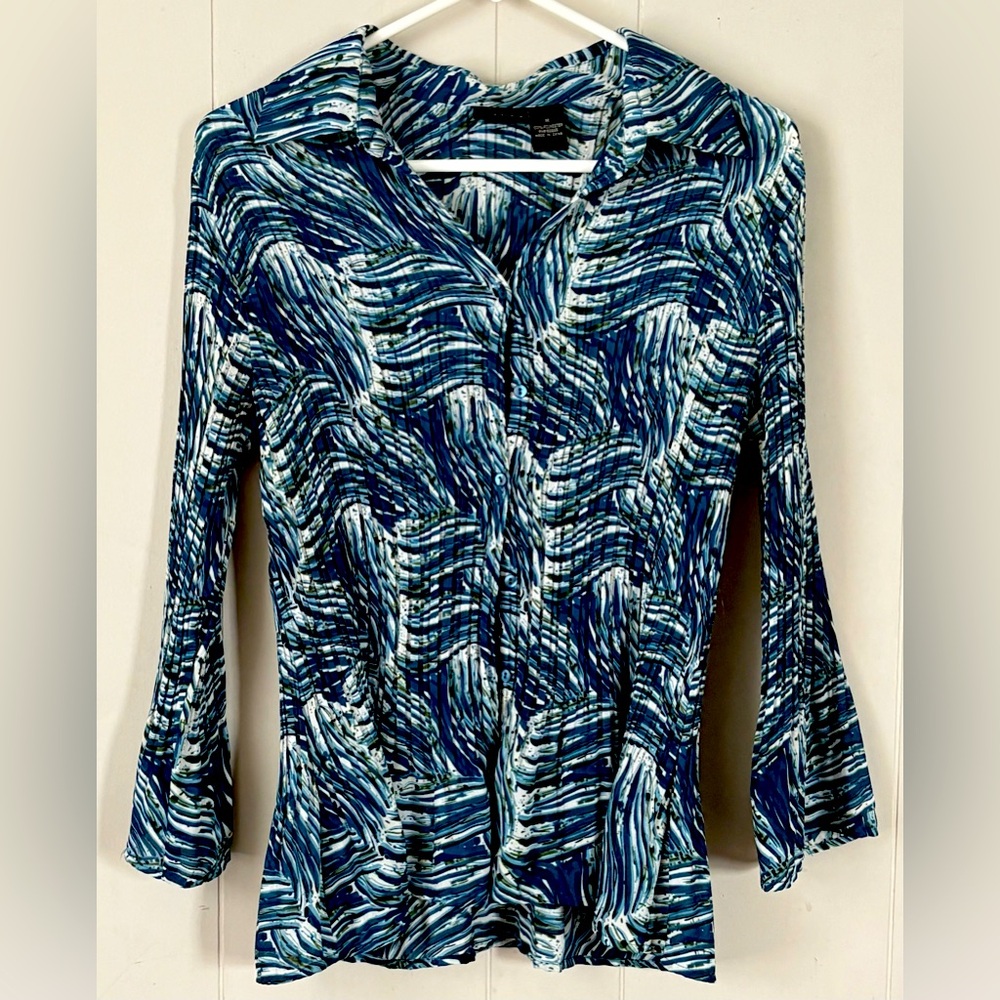 Tailor B.Moss Sheer watercolor peekaboo summer top M